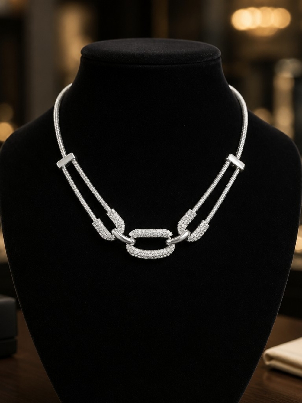 Silver Pavé Link Statement Necklace - Elegant Women Jewelry #15